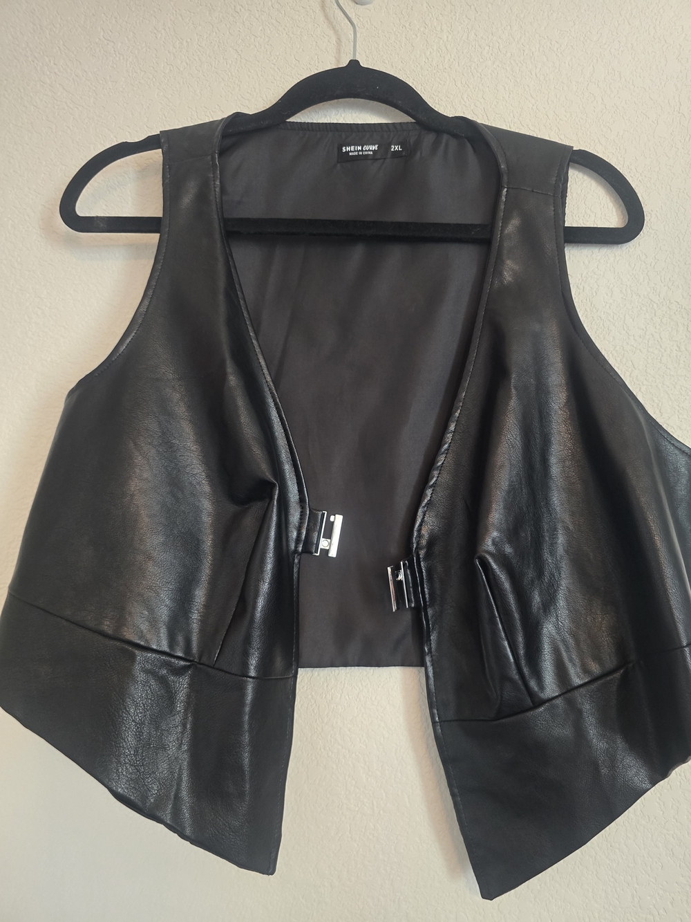 Faux Leather Black Vest Jacket - Shein Curve 2X